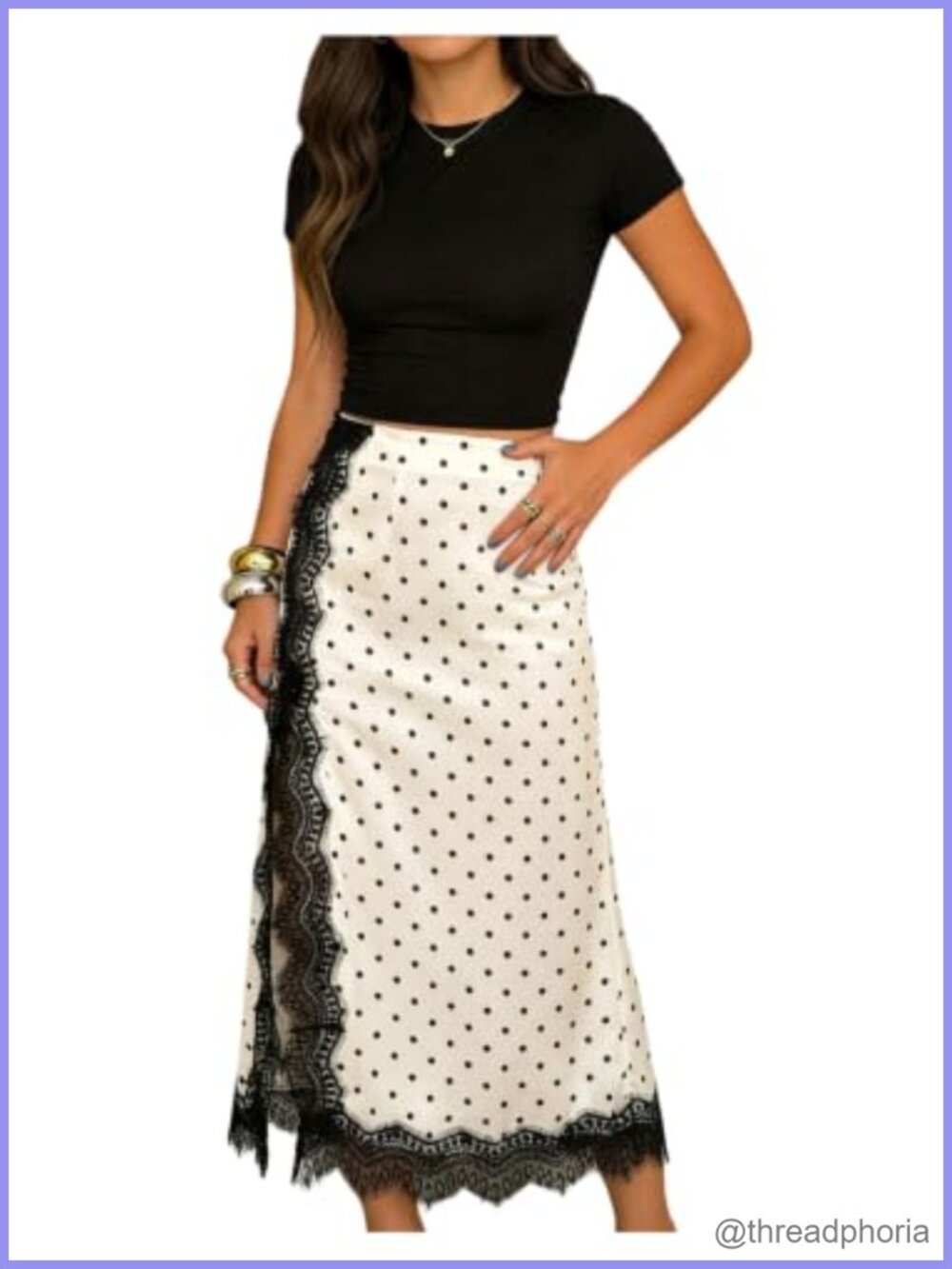 Women's Polka Dots Midi Skirt Lace High Waisted Dressy Casual